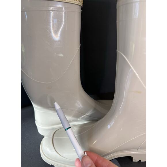 Burberry Plaid Lined Rain Boots Beige Rubber Equestrian Buckle Women’s EU 37 - Picture 14 of 16